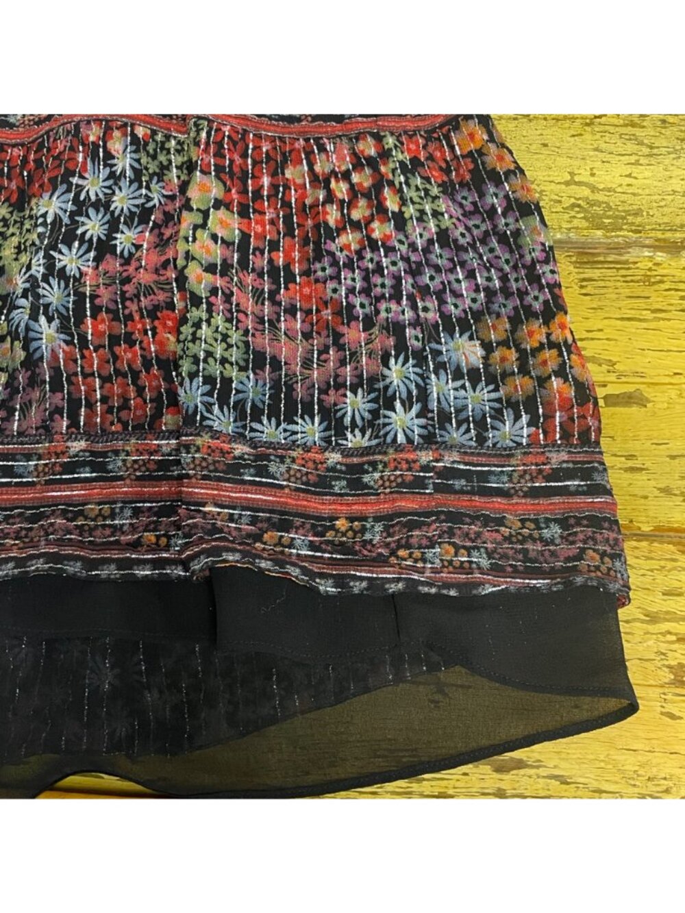 Saylor Talley Dark Floral Metallic Mini Dress Black Red Sz XL Boho Whimsigoth - Picture 6 of 8
